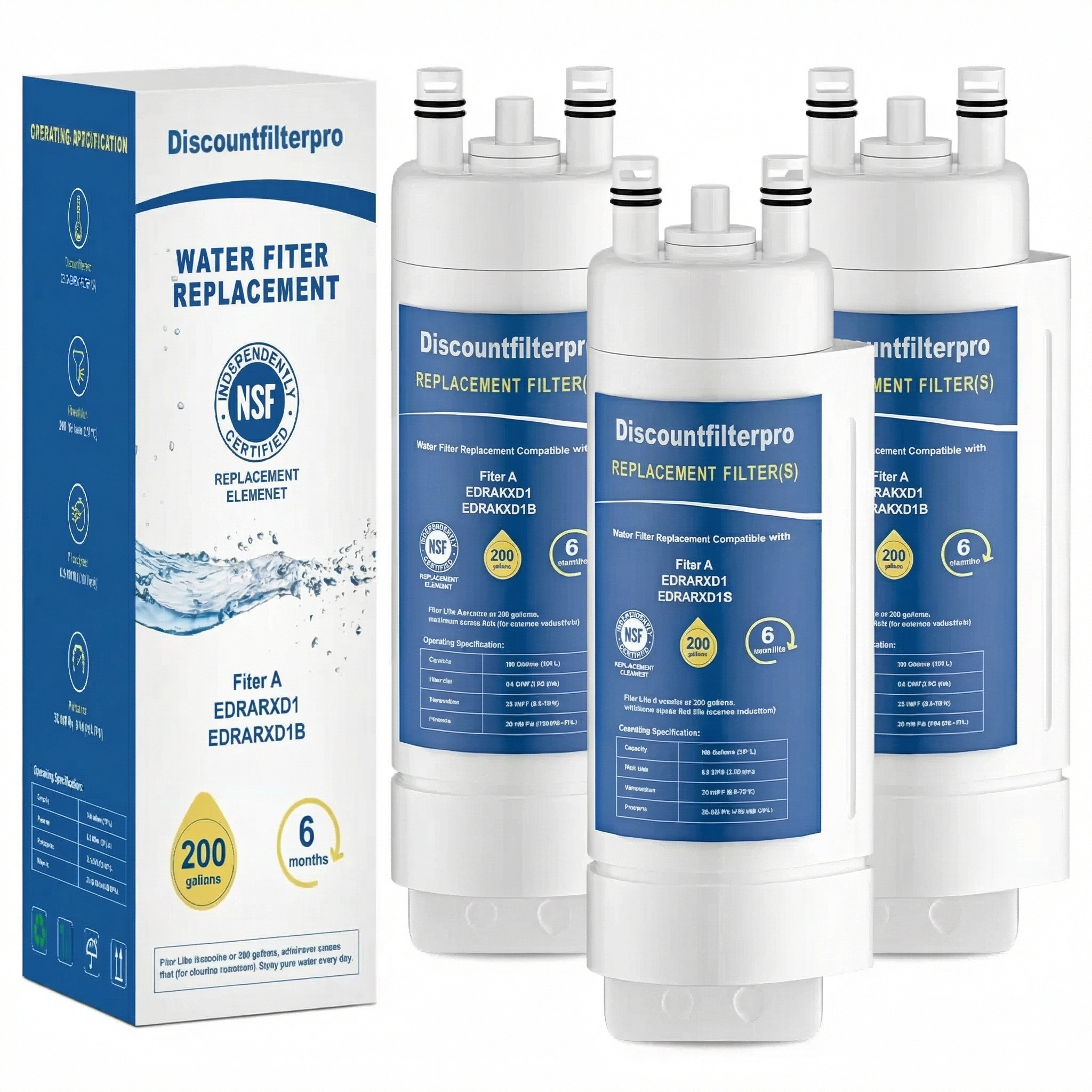 Discountfilterpro EDRARXD1 Water Filter Replacement Compatible with Everydrop Filter A EDRARXD1B Refrigerator Water Filter 2 Pack